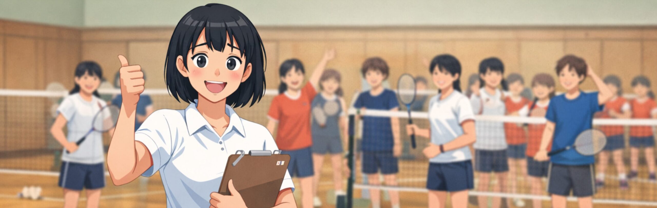 みんながコートに入り笑顔になっている。