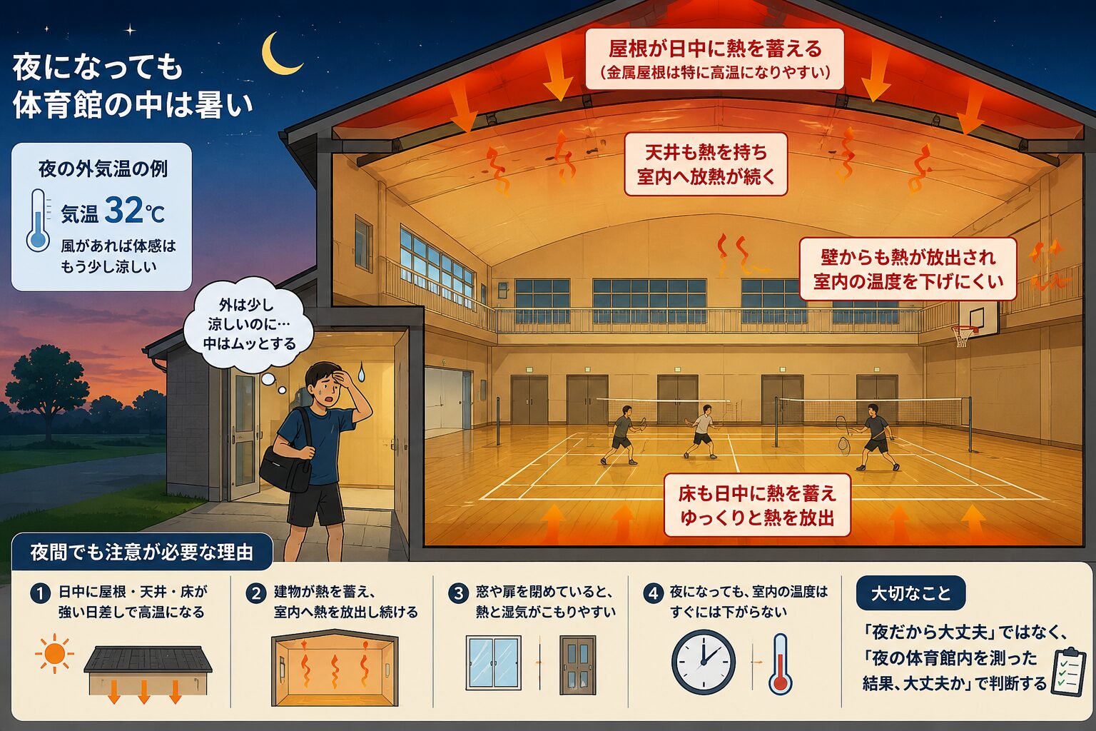 夜になっても体育館が暑い理由